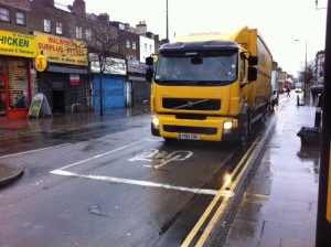 HGVs leave no space for cycling on Walworth Route, a major cycling route into and out of central London